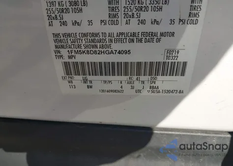 2017 Ford Explorer Xlt from USA, damaged, VIN 1FM5K8D82HGA74095